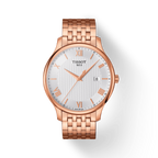 Tissot T Classic Tradition White Dial Rose Gold Steel Strap Watch For Women - T063.610.33.038.00