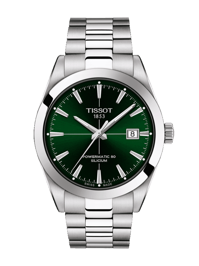 Tissot Gentleman Powermatic 80 Silicium Green Dial Silver Steel Strap Watch For Men - T127.407.11.091.01