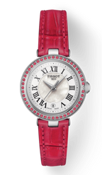 Tissot Bellissima Small Lady Diamonds Mother of Pearl Dial Red Leather Strap Watch For Women - T126.010.66.113.00