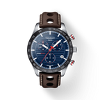 Tissot PRS 516 Chronograph Blue Dial Brown Leather Strap Watch For Men - T100.417.16.041.00