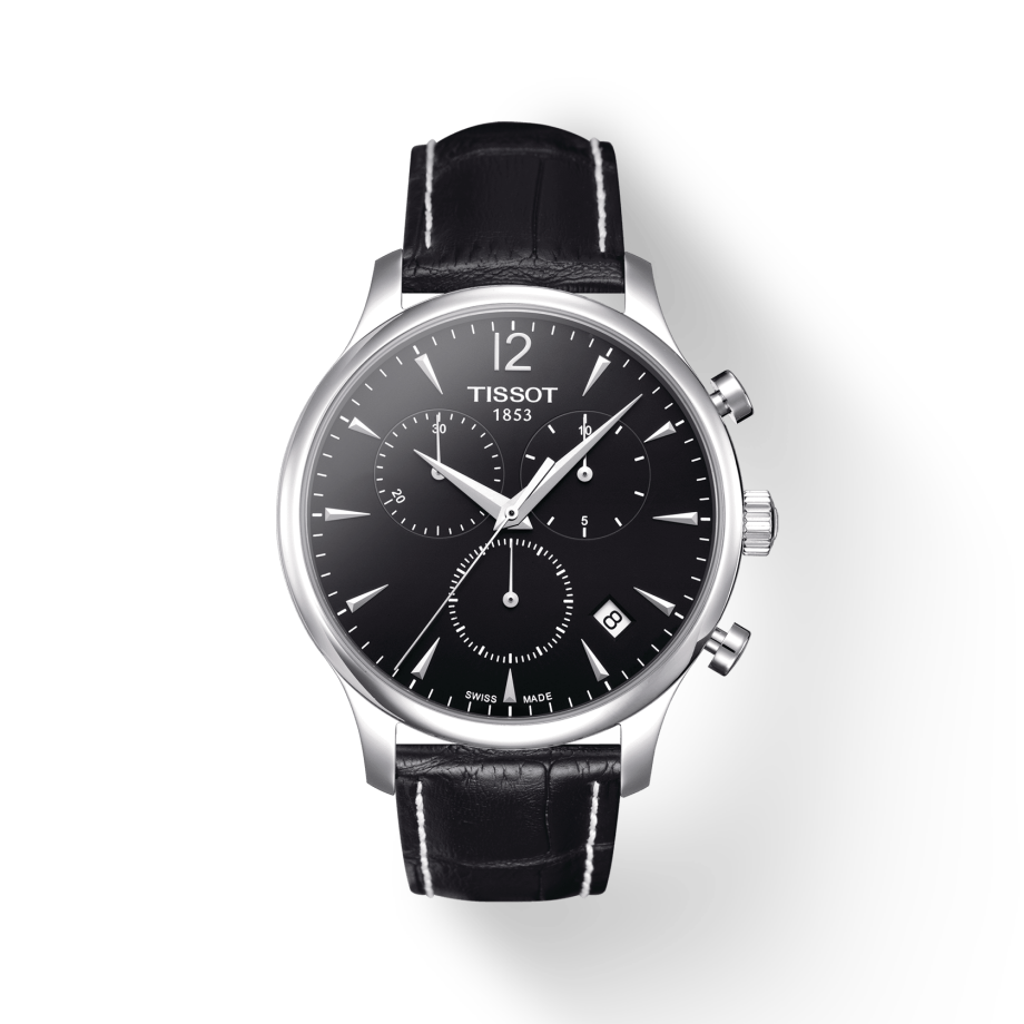 Tissot Tradition Chronograph Black Dial Black Leather Strap Watch For Men - T0636171605700
