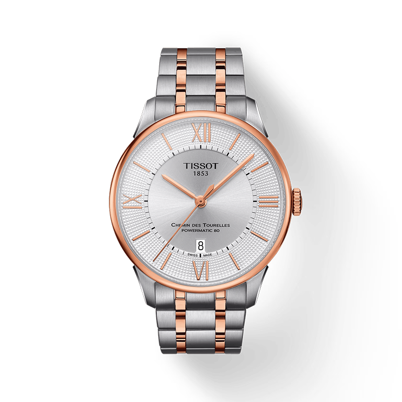 Tissot Chemin des Tourelles Powermatic 80 Silver Dial Two Tone Steel Strap Watch for Men - T099.407.22.038.02