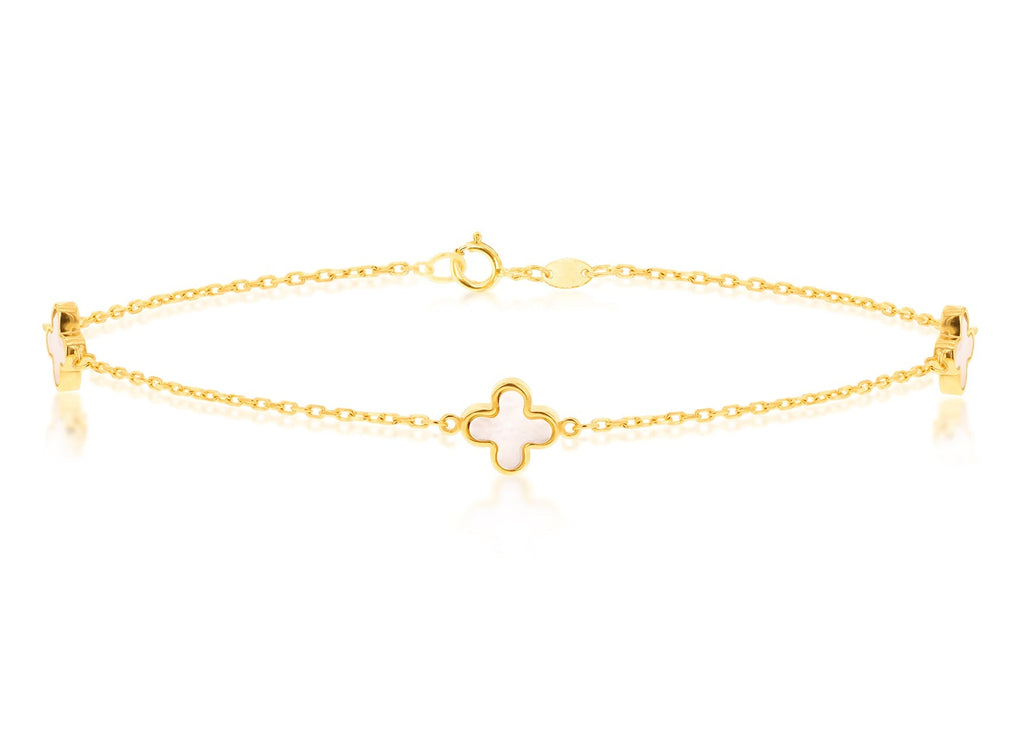 9K Yellow Gold Mother-of-Pearl Petal Bracelet for Women 19 cm