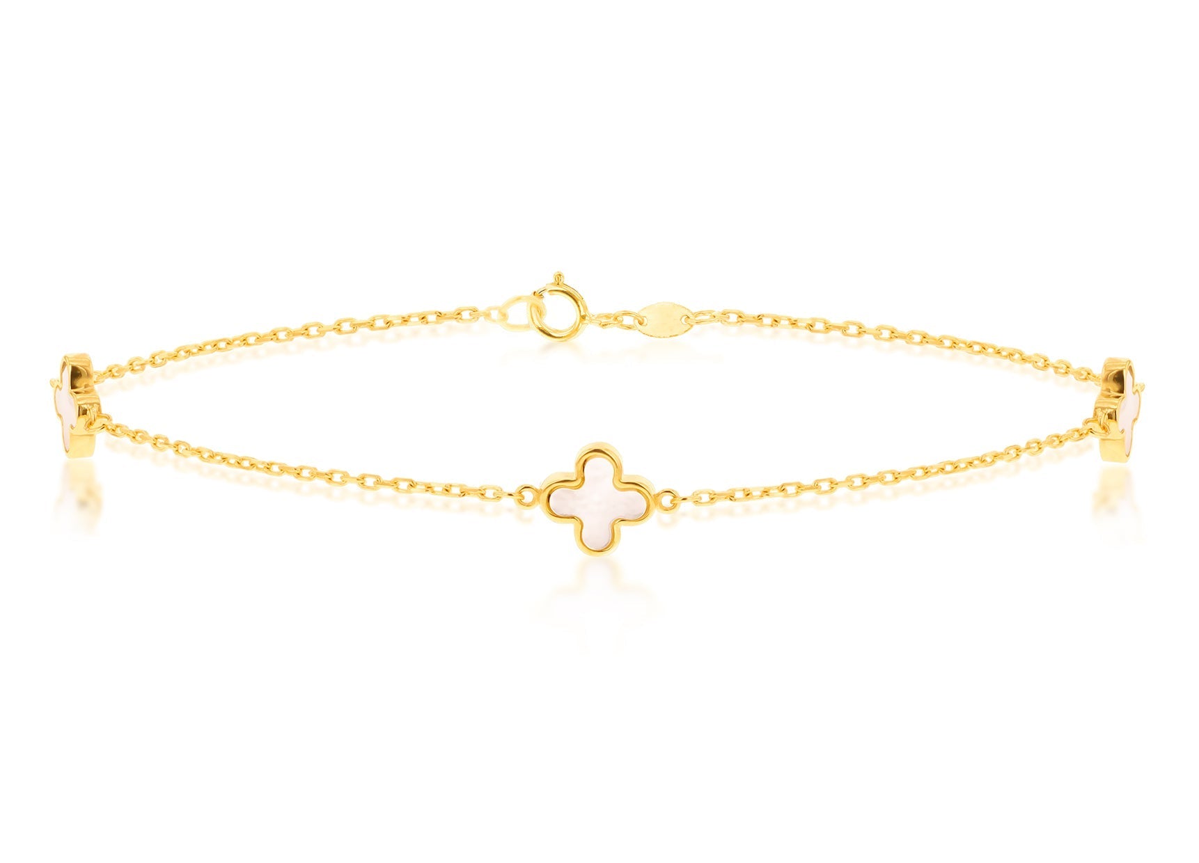 9K Yellow Gold Mother-of-Pearl Petal Bracelet for Women 19 cm