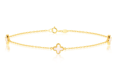 9K Yellow Gold Mother-of-Pearl Petal Bracelet for Women 19 cm