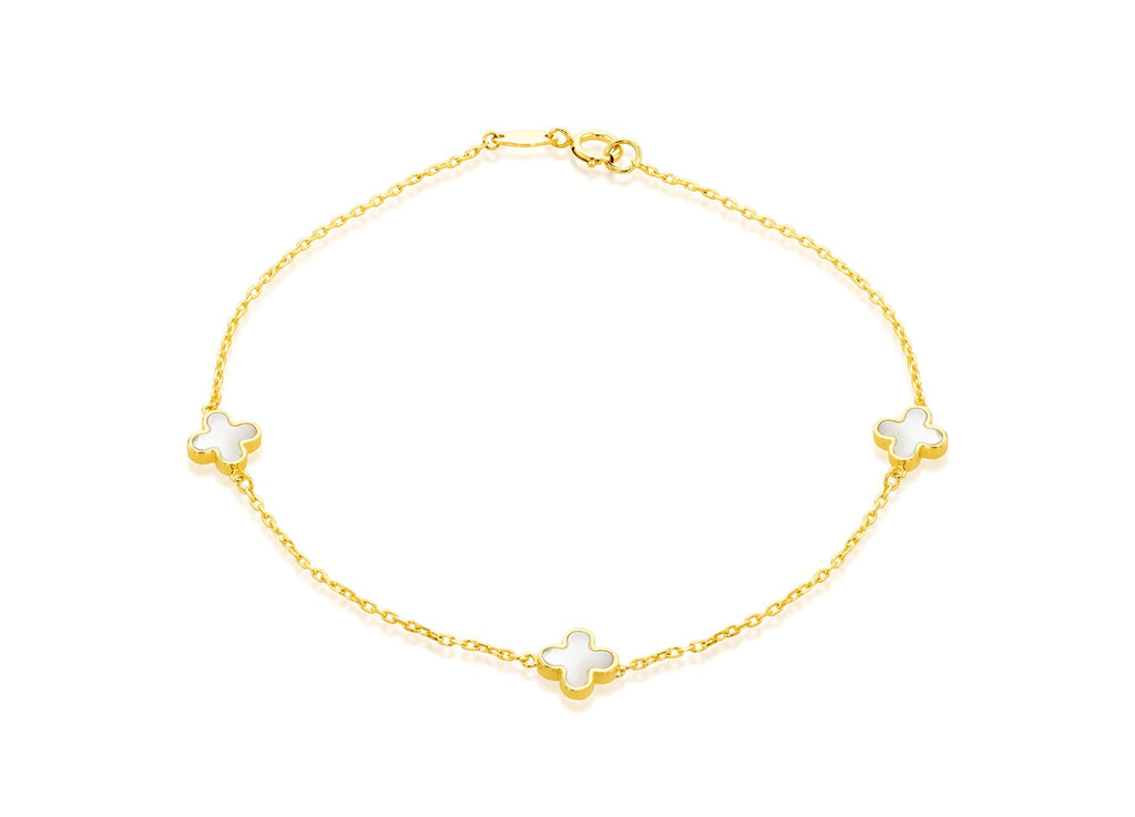 9K Yellow Gold Mother-of-Pearl Petal Bracelet for Women 19 cm
