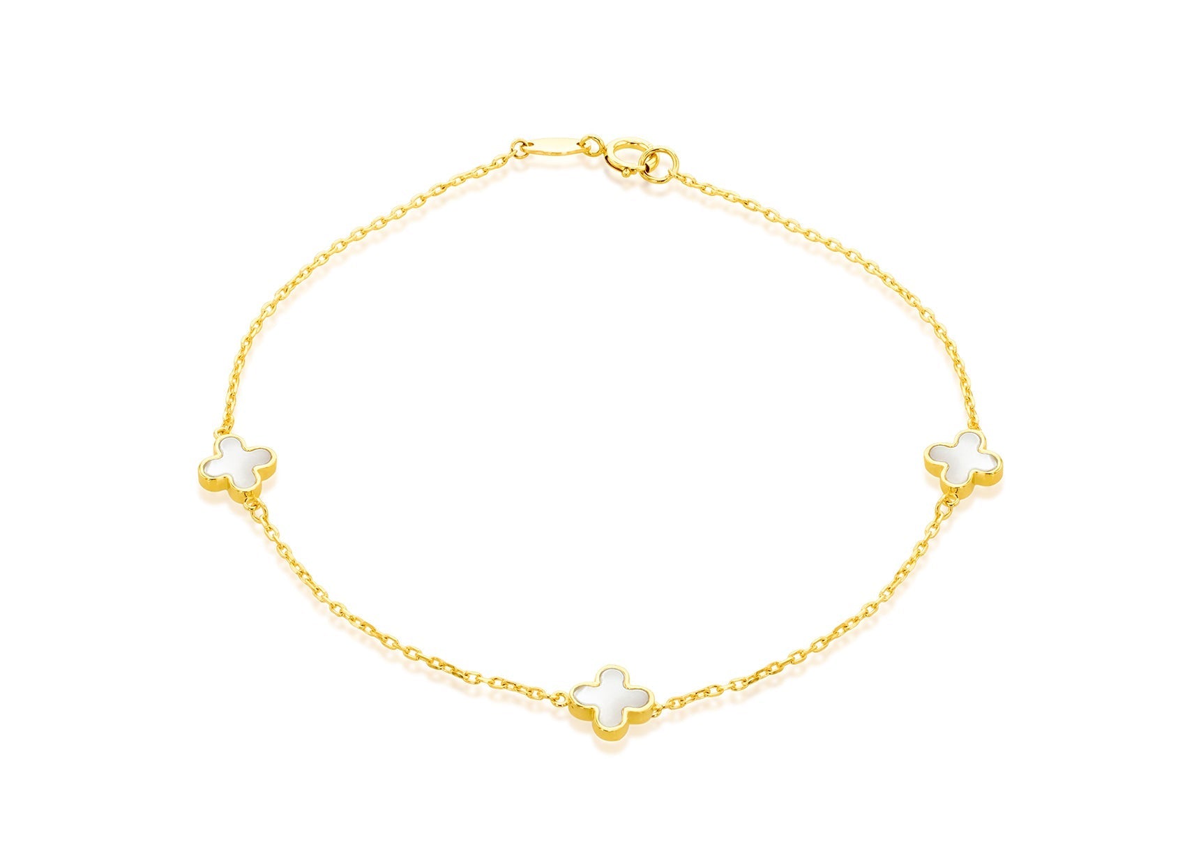 9K Yellow Gold Mother-of-Pearl Petal Bracelet for Women 19 cm
