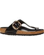 Gizeh Big Buckle High Shine Black Leather Sandals