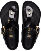 Gizeh Big Buckle High Shine Black Leather Sandals