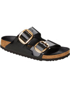 Arizona Big Buckle High Shine Black Leather Sandals