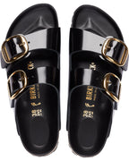 Arizona Big Buckle High Shine Black Leather Sandals