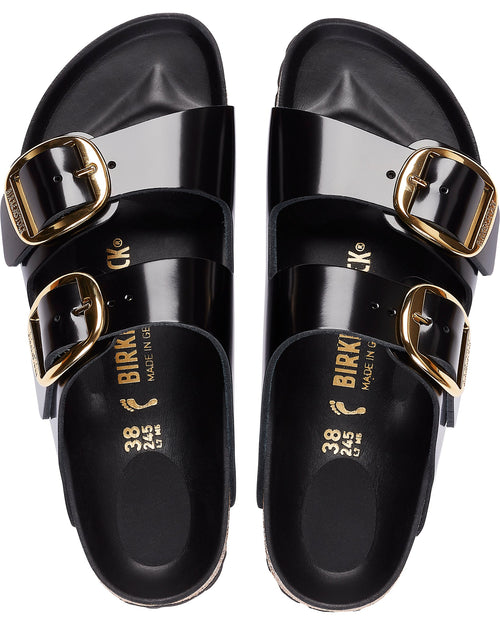 Arizona Big Buckle High Shine Black Leather Sandals