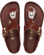 Gizeh Big Buckle High Shine Chocolate Leather Sandals
