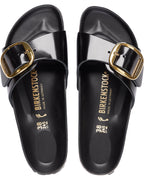 Madrid Big Buckle High Shine Black Leather Sandals