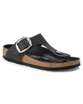 Gizeh Big Buckle Black Oiled Leather Sandals