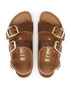Milano Big Buckle Cognac Oiled Leather Sandals