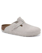 Boston Antique White Suede Leather Clogs