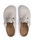 Boston Antique White Suede Leather Clogs