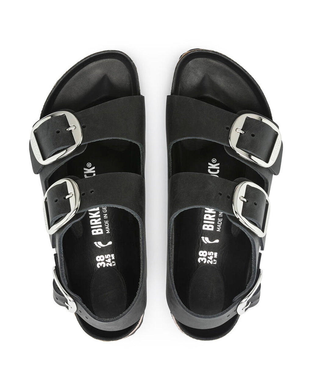 Milano Big Buckle Black Oiled Leather Sandals