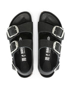 Milano Big Buckle Black Oiled Leather Sandals