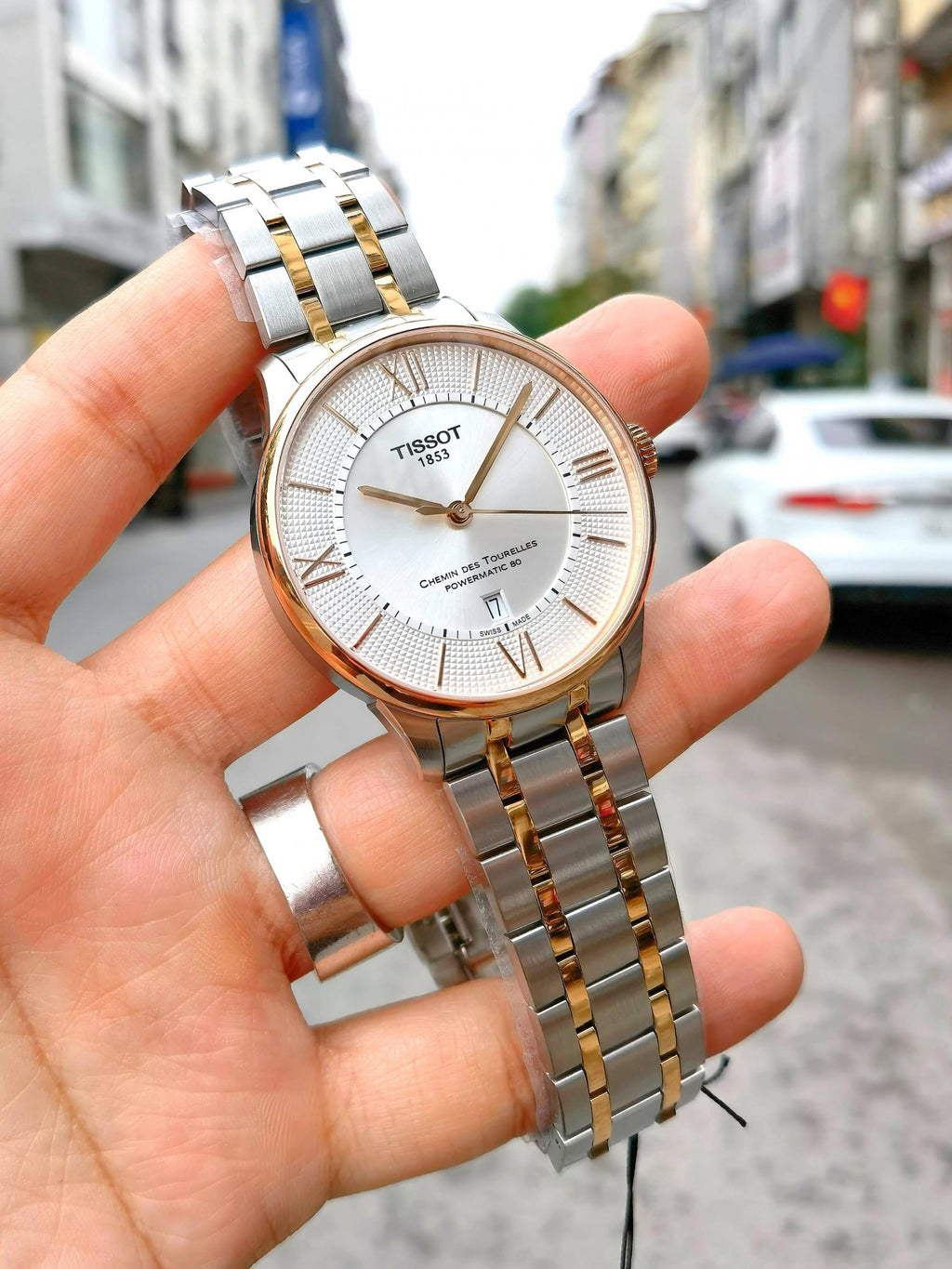 Tissot Chemin des Tourelles Powermatic 80 Silver Dial Two Tone Steel Strap Watch for Men - T099.407.22.038.02