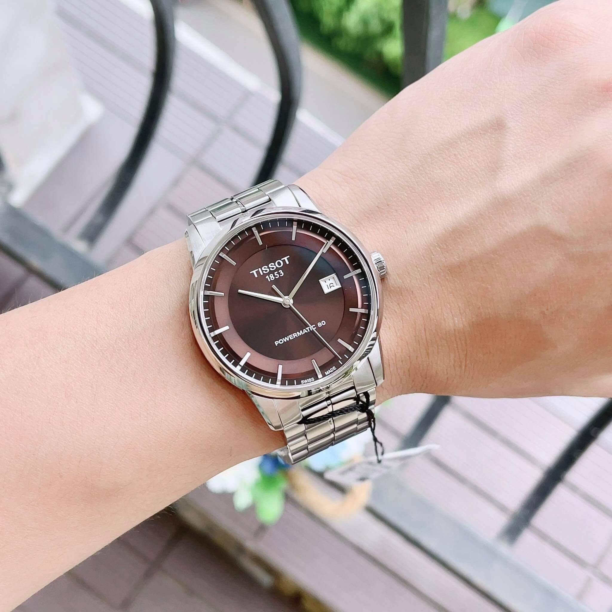 Tissot Luxury Powermatic 80 Brown Dial Silver Steel Strap Watch For Men - T086.407.11.291.00