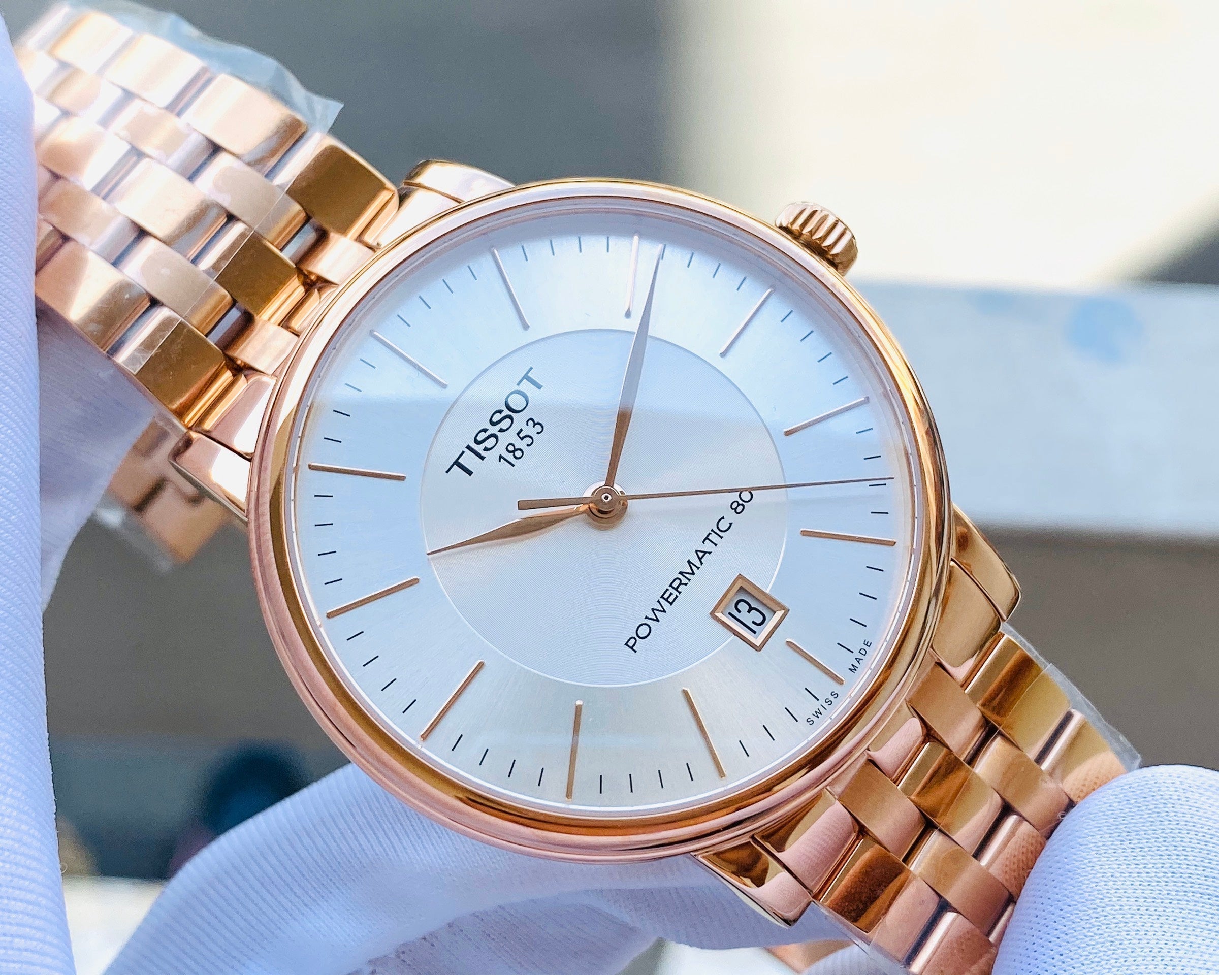 Tissot T Classic Carson Premium Automatic White Dial Rose Gold Steel Strap Watch for Men - T122.407.33.031.00