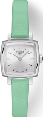Tissot T Lady Lovely Square Silver Dial Light Green Leather Strap Watch for Women - T058.109.16.031.01