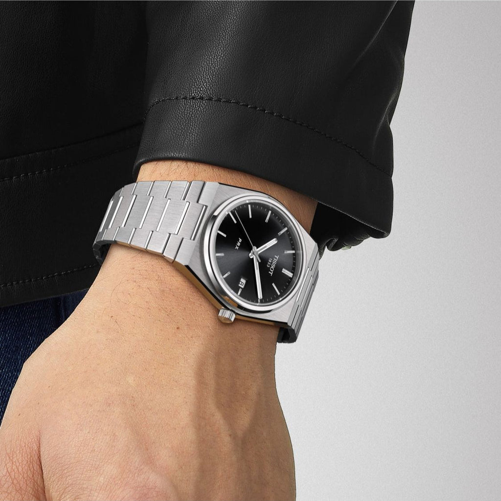 Tissot PRX Quartz Black Dial Silver Steel Strap Watch For Men - T137.410.11.051.00