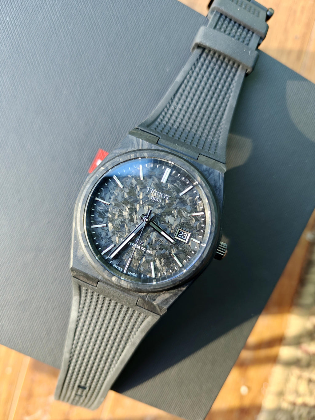 Tissot PRX Powermatic 80 Carbon Black Dial Black Rubber Strap Watch for Men - T137.907.97.201.00