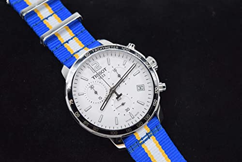 Tissot Quickster Chronograph NBA Golden State Warriors White Dial Two Tone NATO Strap Watch for Men - T095.417.17.037.15