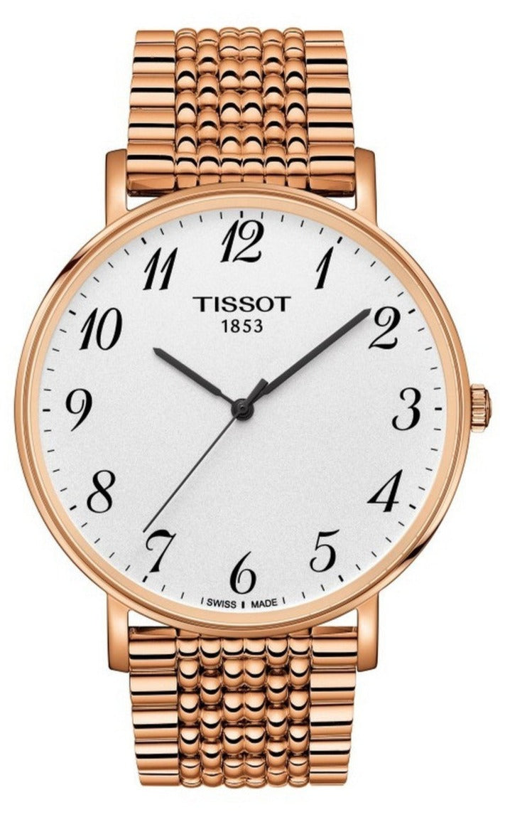 Tissot T Classic Everytime White Dial Rose Gold Mesh Bracelet Watch for Men - T109.610.33.032.00