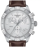Tissot PR 100 Sport Quartz Chronograph Silver Dial Brown Leather Strap Watch For Men - T101.617.16.031.00