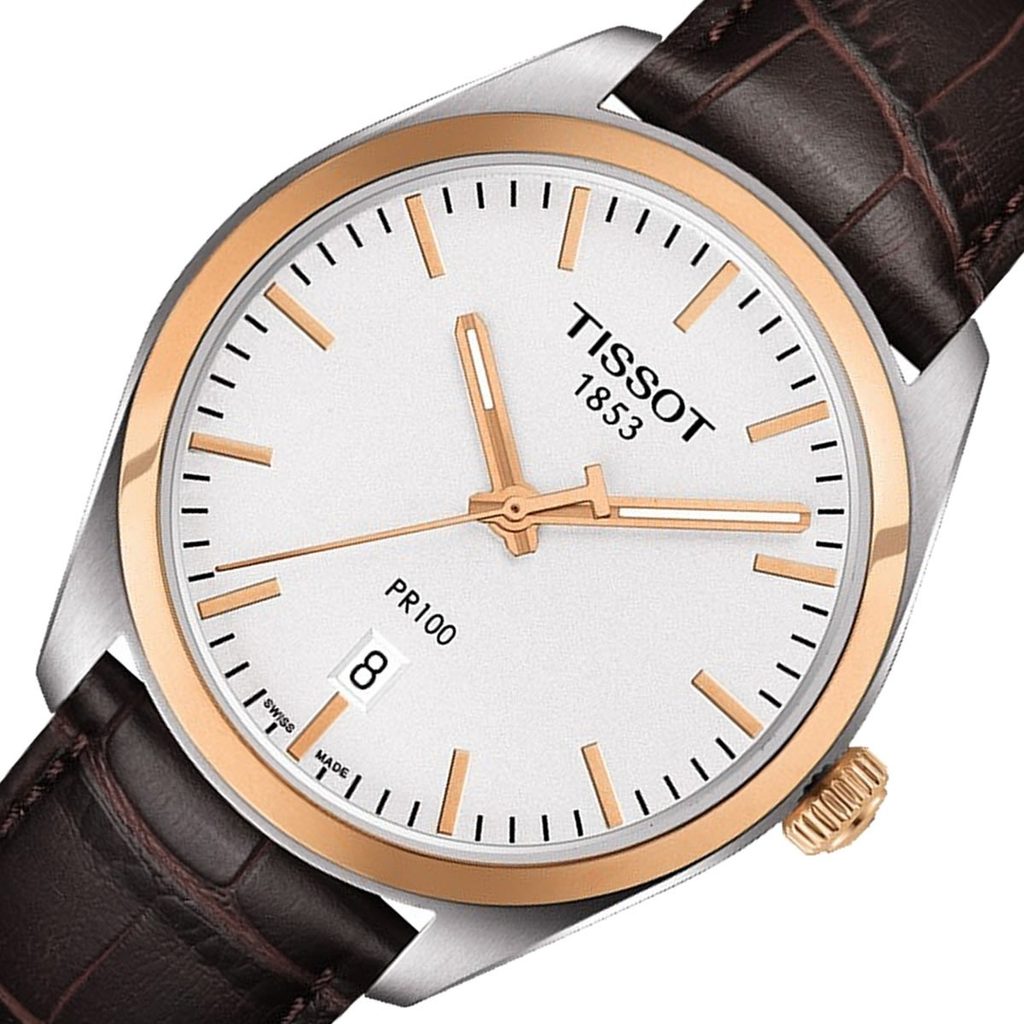 Tissot T Classic PR 100 Quartz White Dial Brown Leather Strap Watch for Men - T101.410.26.031.00