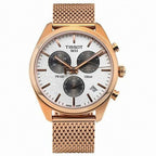 Tissot T Classic PR 100 Chronograph Silver Dial Rose Gold Mesh Bracelet Watch For Men - T101.417.33.031.01