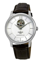 Tissot T Classic Tradition Powermatic 80 Open Heart Silver Dial Brown Leather Strap Watch for Men - T063.907.16.038.00