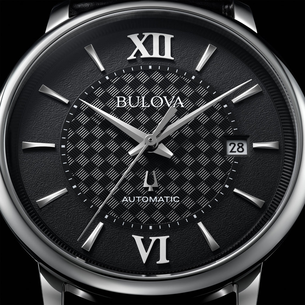 Bulova Hudson Black Dial Leather Strap Watch 96B441