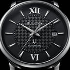 Bulova Hudson Black Dial Leather Strap Watch 96B441
