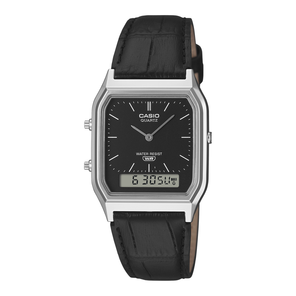 Casio Vintage Silver-Tone Analogue-Digital Leather Band Watch AQ230EL-1A