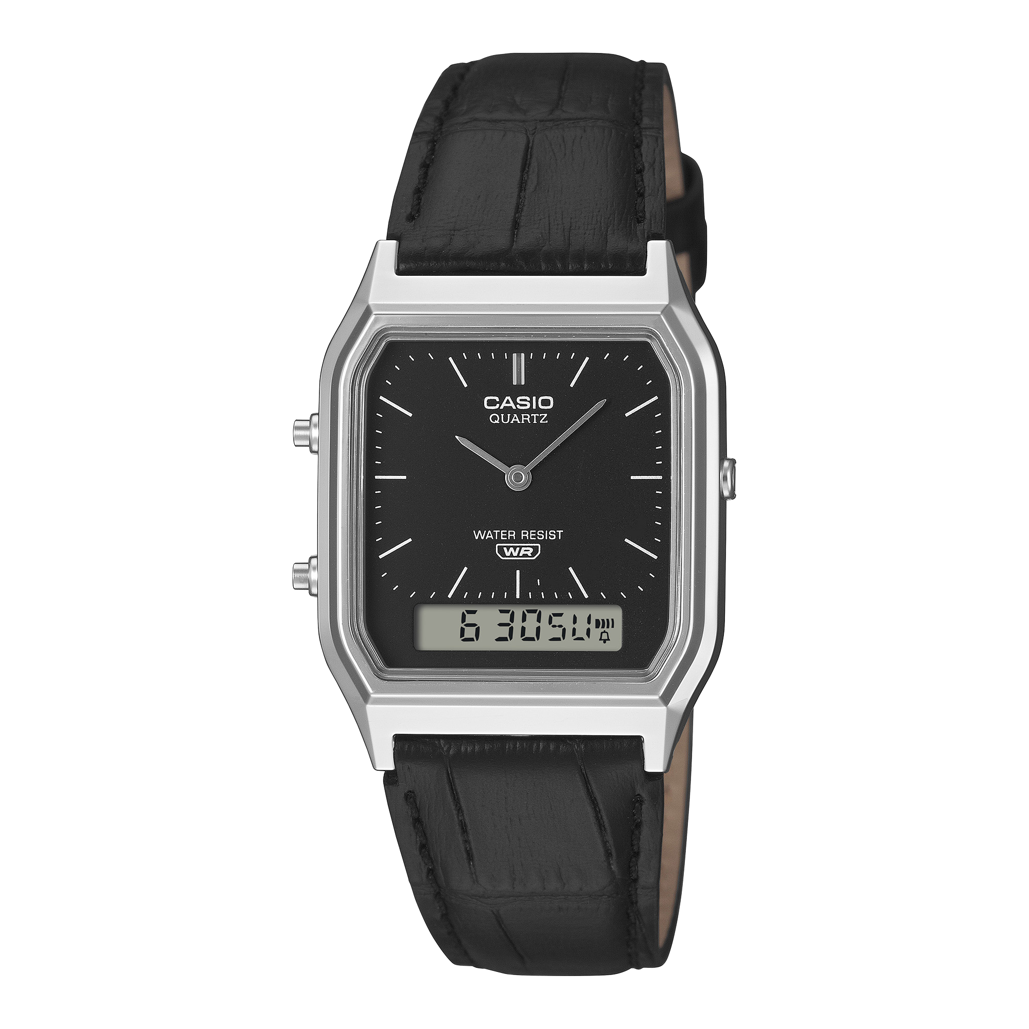 Casio Vintage Silver-Tone Analogue-Digital Leather Band Watch AQ230EL-1A