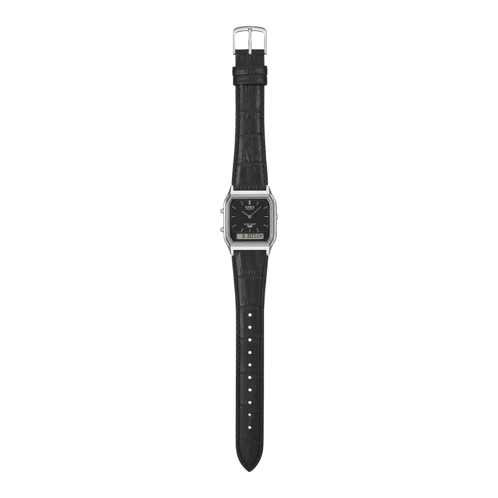 Casio Vintage Silver-Tone Analogue-Digital Leather Band Watch AQ230EL-1A