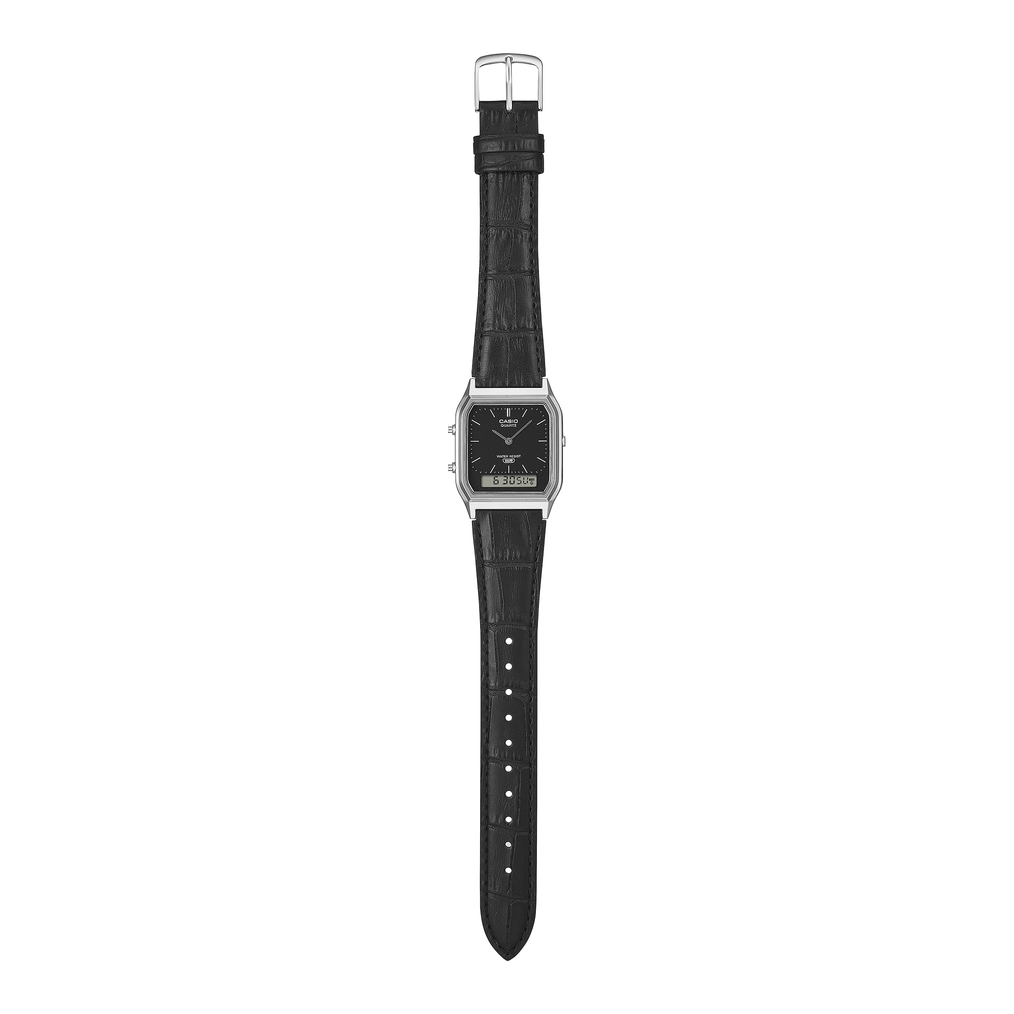Casio Vintage Silver-Tone Analogue-Digital Leather Band Watch AQ230EL-1A