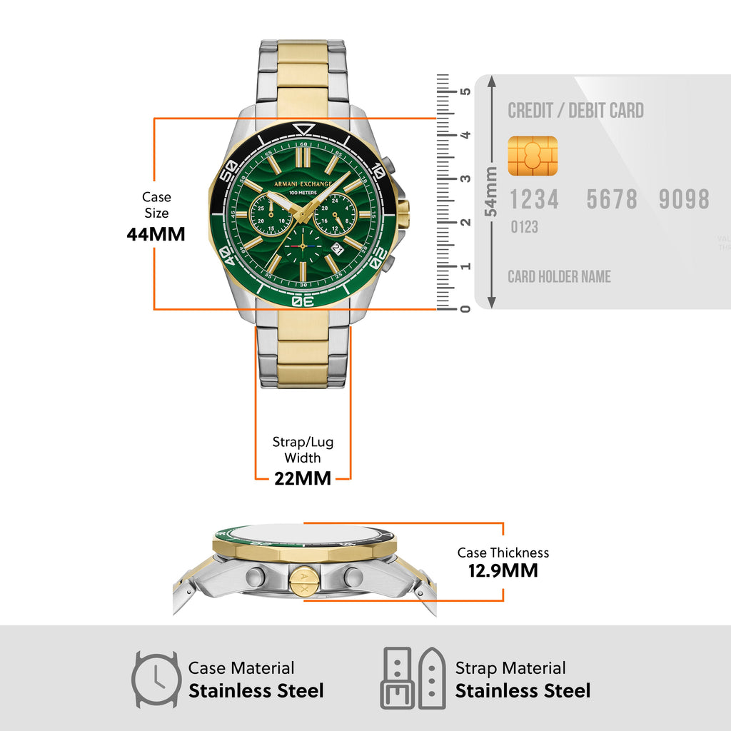 Armani Exchange Chronograph Green Dial 44mm Men's Watch AX1966