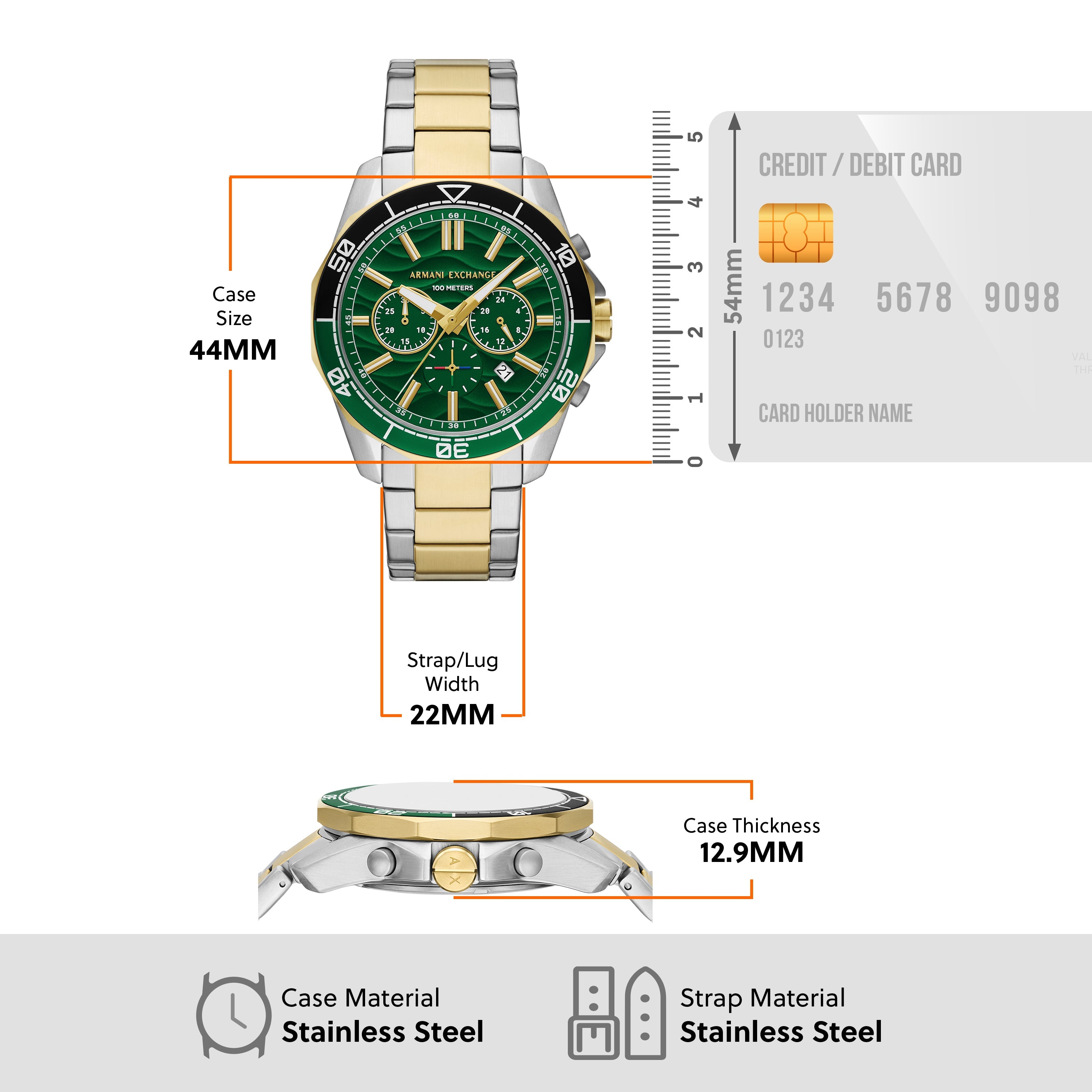 Armani Exchange Chronograph Green Dial 44mm Men's Watch AX1966