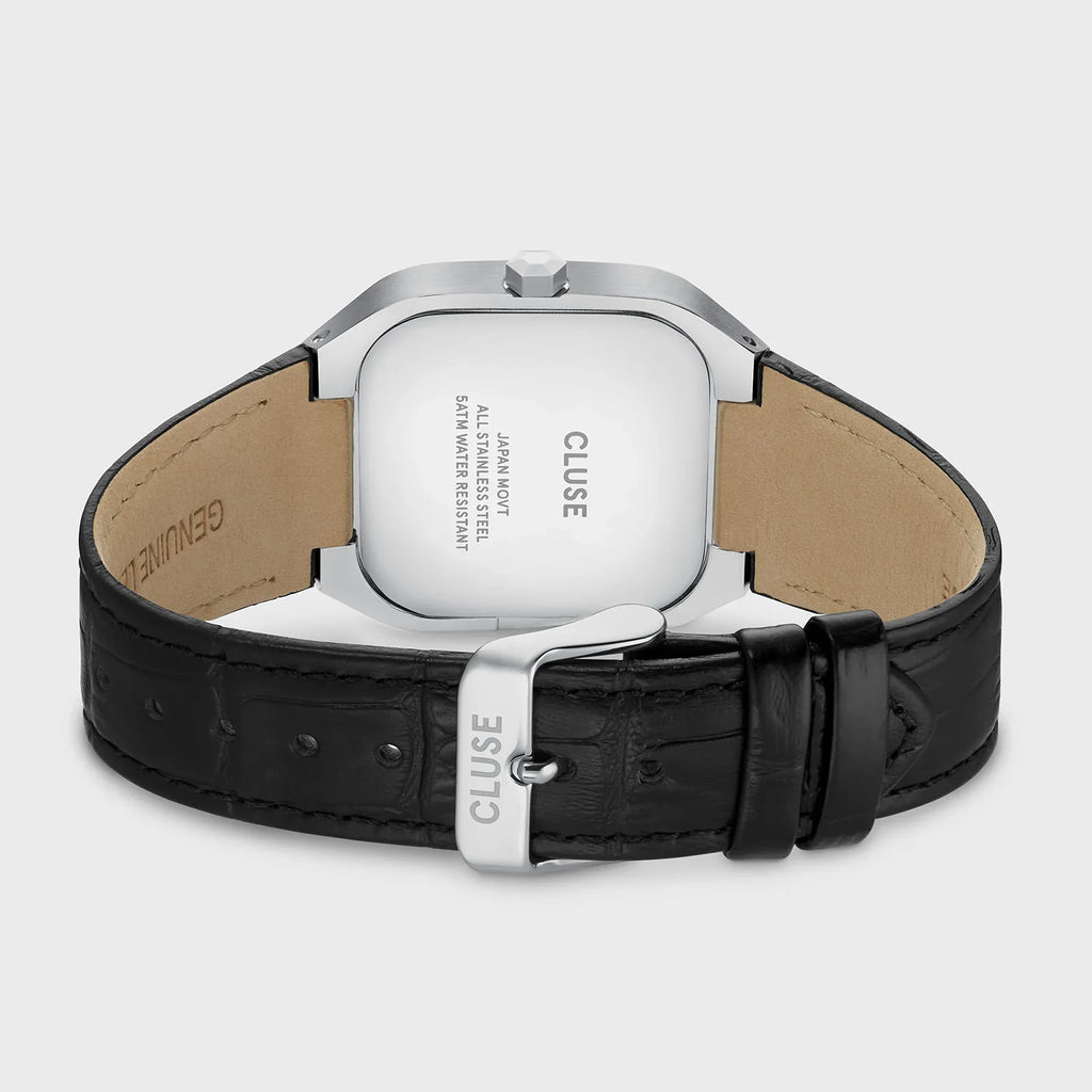 CLUSE Quadrus Multifunction Leather, Black, Silver Colour Watch CW26203