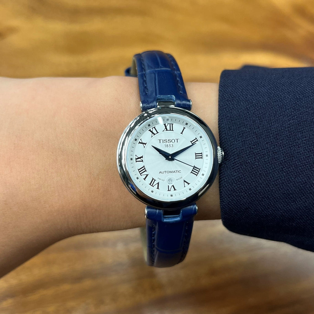 Tissot Bellissima Automatic Silver Dial Blue Leather Strap Watch For Women - T126.207.16.013.00