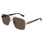Gucci GG0529S Square Navigator Sunglasses Ruthenium Havana Brown