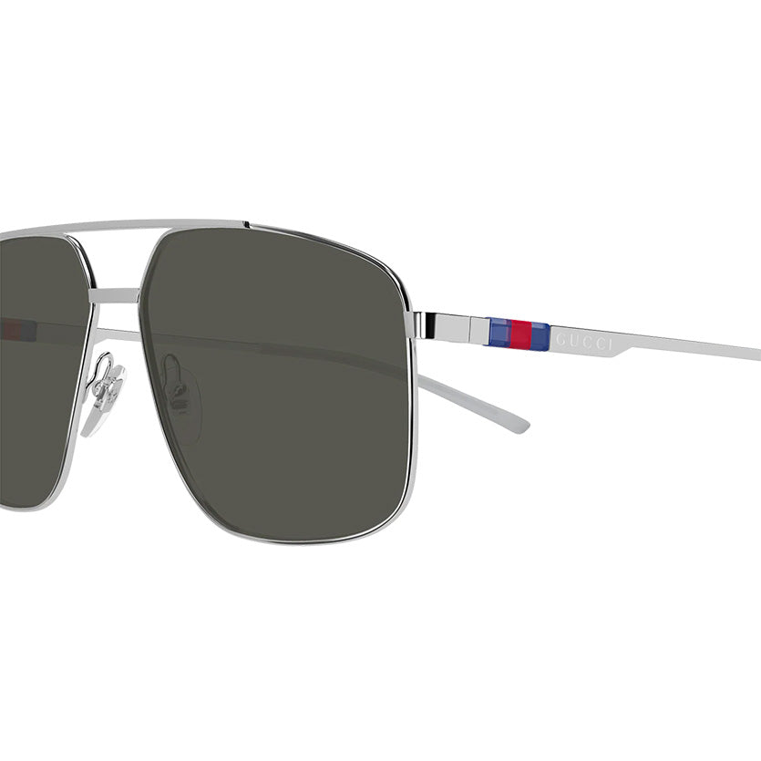 Gucci GG1676S Navigator Sunglasses Silver Grey Web Collection