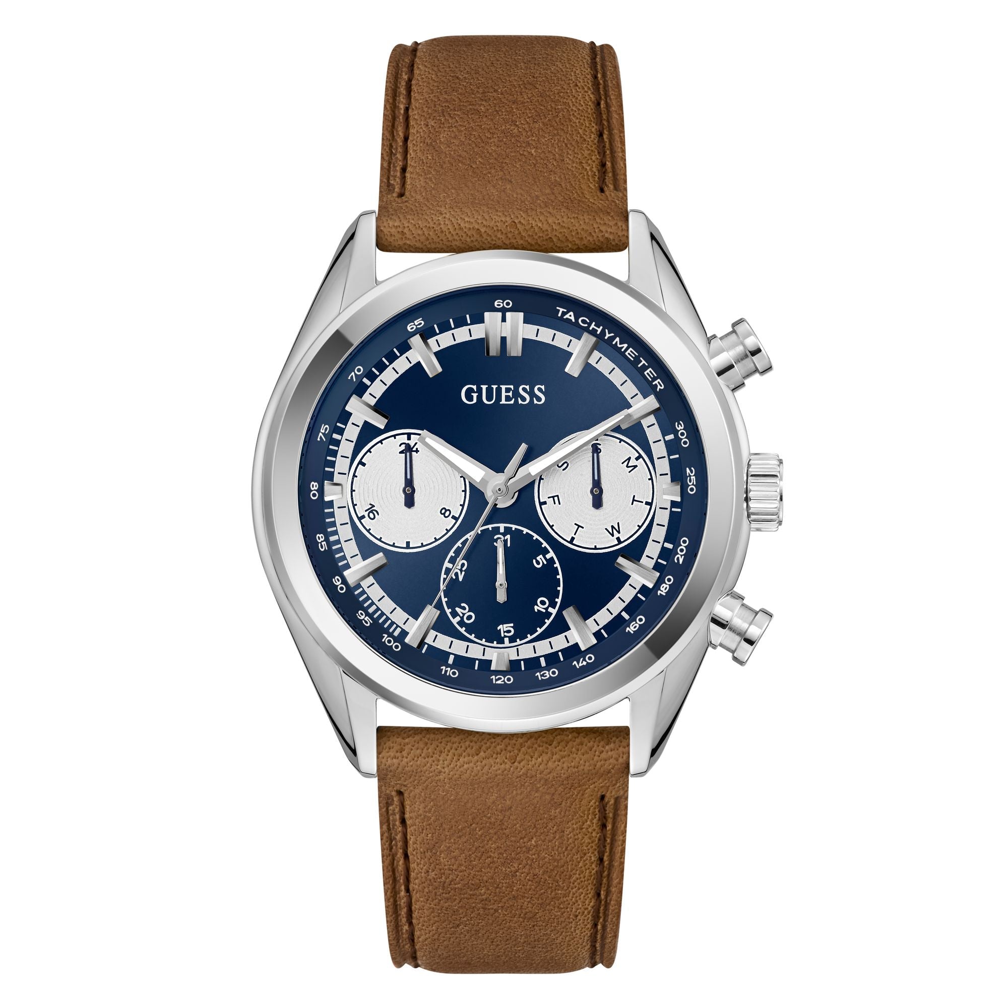 Guess Mens Brown Silver Tone Multi-function Watch GW0972G1