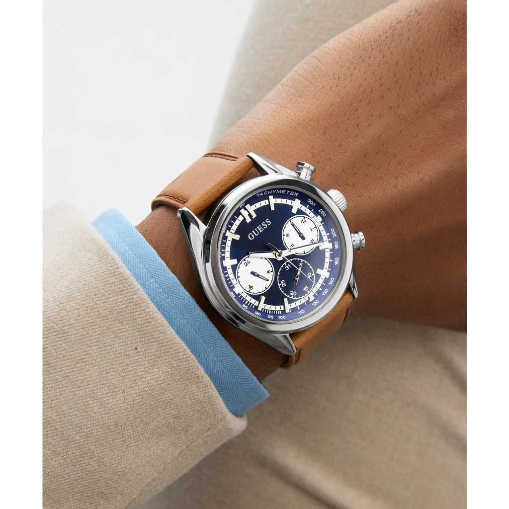 Guess Mens Brown Silver Tone Multi-function Watch GW0972G1